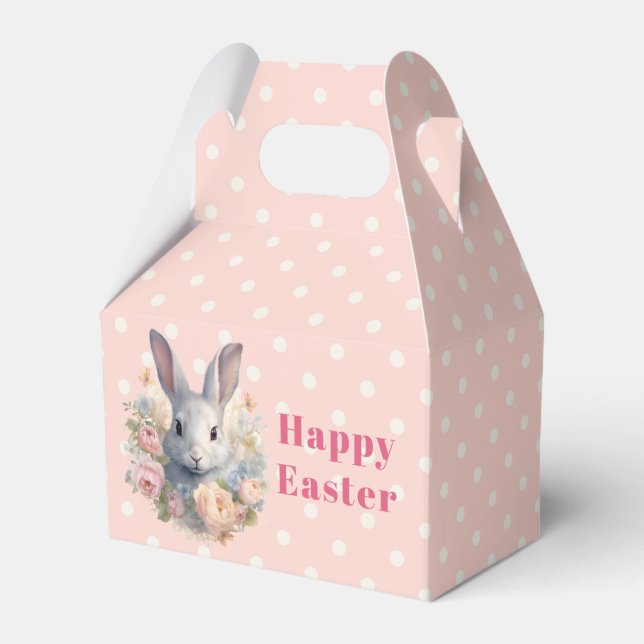 Rabbit Surrounded by Pastel Flowers Cute Easter Favor Boxes (Front Side)
