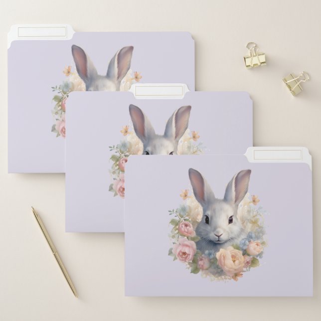 Rabbit Surrounded by Pastel Flowers Cute File Folder (Set)