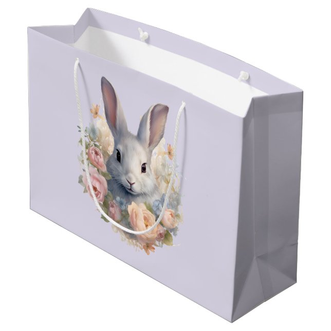 Rabbit Surrounded by Pastel Flowers Cute Large Gift Bag (Back Angled)