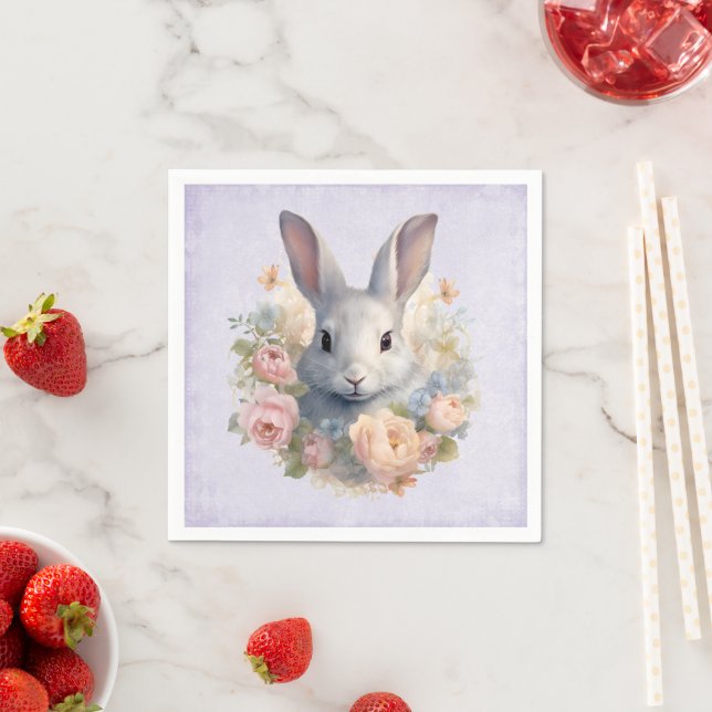  Rabbit Surrounded by Pastel Flowers Cute Napkins (Insitu)