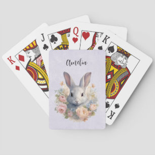 Rabbit Surrounded by Pastel Flowers Cute Poker Cards