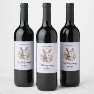 Rabbit Surrounded by Pastel Flowers Wine Making Label