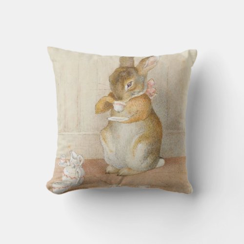 Rabbit Tea Party _ Beatrix Potter Throw Pillow