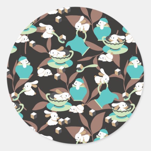 Rabbit Tea Party Pattern II Classic Round Sticker