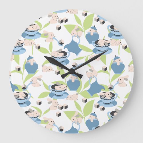 Rabbit Tea Party Pattern IV Large Clock