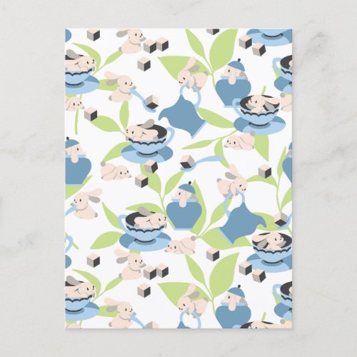 Rabbit Tea Party Pattern IV Postcard