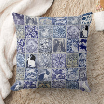 Rabbit Tile Mosaic Pattern Blue White Gray Vintage