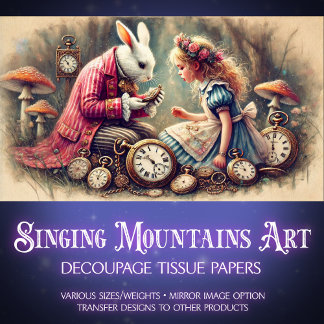 Rabbit Timekeeper Vintage Wonderland Decoupage Tissue Paper