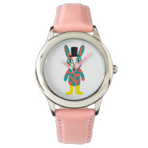 Rabbit Top Hat Watch – Teal Folk Art Timepiece