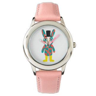 Rabbit Top Hat Watch – Teal Folk Art Timepiece