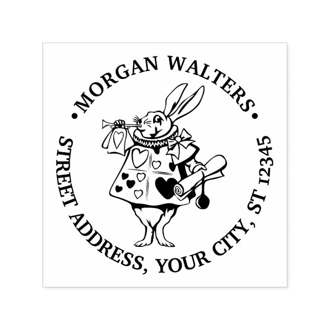 Rabbit Trumpeter Alice Ad Wonderland Round Address Self-inking Stamp (Design)