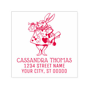 Rabbit Trumpeter Alice Adv Wonderland Name Address Self-inking Stamp