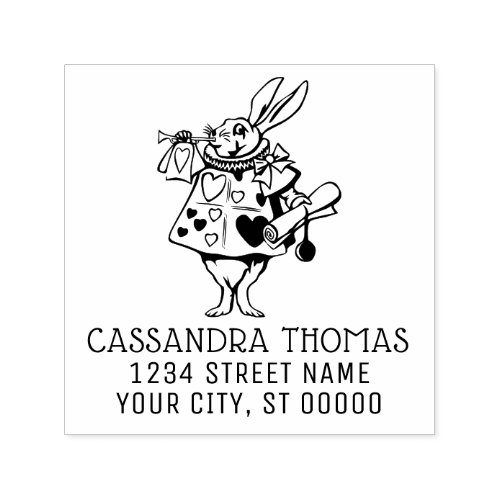 Rabbit Trumpeter Alice in Wonderland Name Address Self_inking Stamp