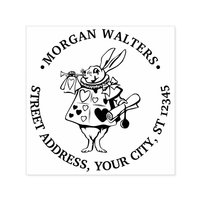 Rabbit Trumpeter Alice in Wonderland Round Address Self-inking Stamp (Design)