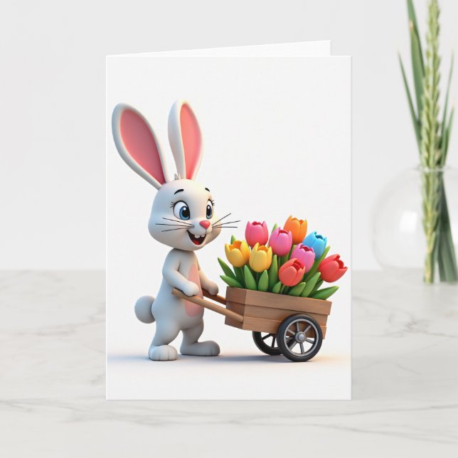 Rabbit Tulip Cart Smile Card (Front)