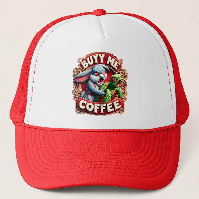 Rabbit & Turtle: Buy Me Coffee Trucker Hat (Front)