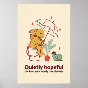 Rabbit Umbrella Carrot Risograph Poster