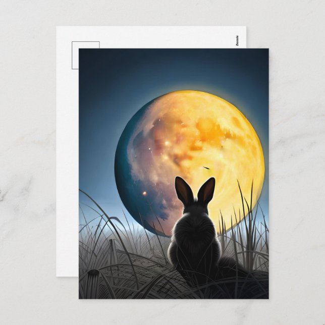Rabbit Under the Moon Holiday Postcard (Front/Back)
