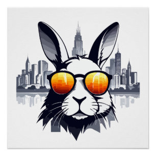 Rabbit Vector Art Animal Modern Urban City Graphic Poster