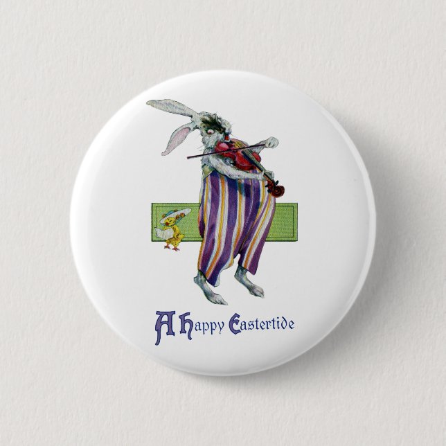 Rabbit Violinist Vintage Easter Button (Front)
