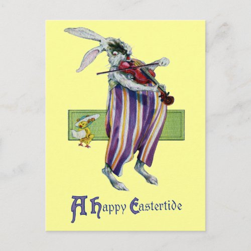 Rabbit Violinist Vintage Easter Holiday Postcard