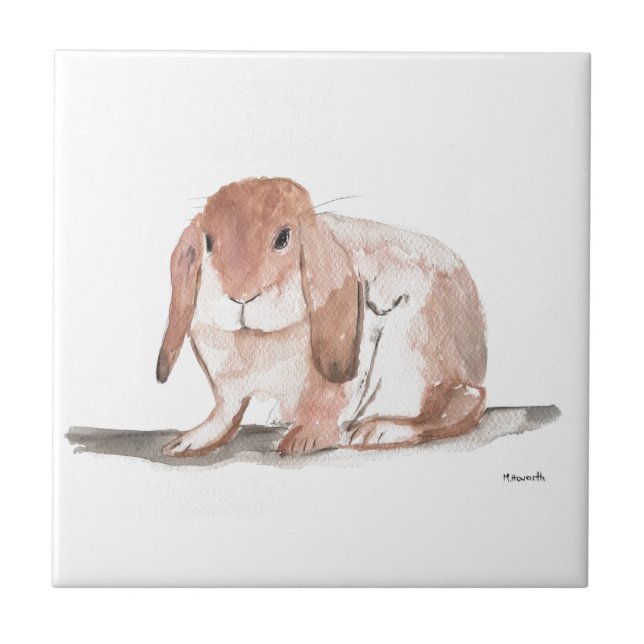 Rabbit watercolour painting Brown Vintage  Ceramic Tile (Front)