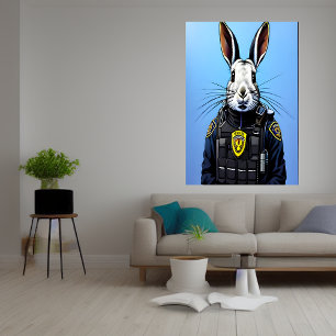 Rabbit wearing police uniform   AI Art  Poster