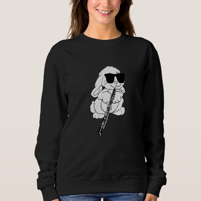 Rabbit Wearing Sunglasses Playing Oboe Sweatshirt (Front)