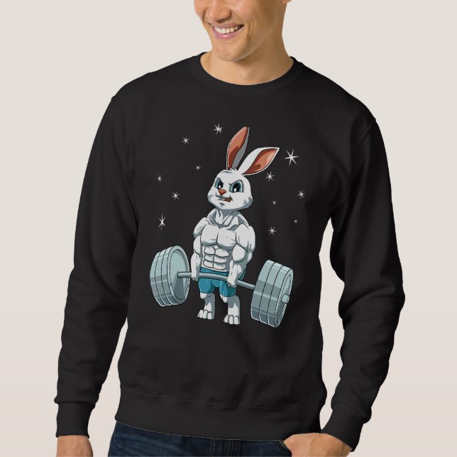 Rabbit Weightlifting Fitness Gym For A Bunny Sweatshirt (Front)