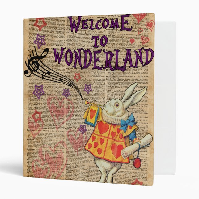 Rabbit Welcome To .. Alice In Wonderland 3 Ring Binder (Front/Inside)
