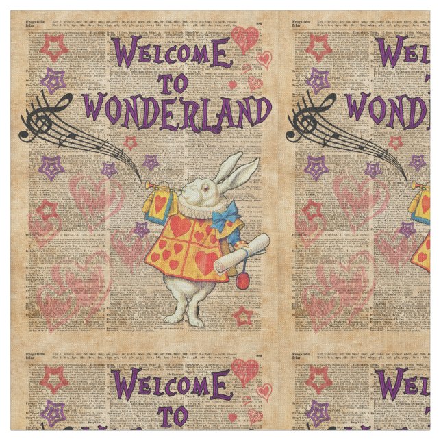 Rabbit Welcome To .. Alice In Wonderland Fabric (Close Up)
