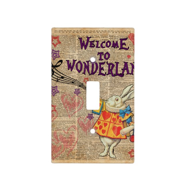 Rabbit Welcome To .. Alice In Wonderland Light Switch Cover (Front)