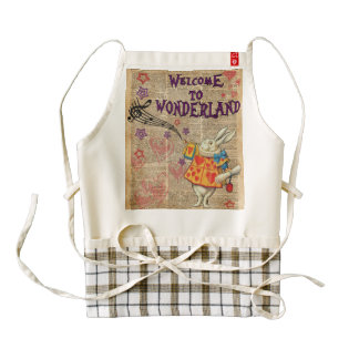 Rabbit Welcome To .. Alice In Wonderland Zazzle HEART Apron