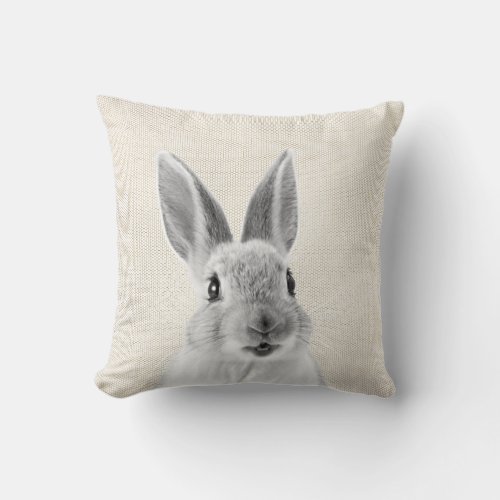 Rabbit White Gray Ivory Beige Warm Neutral Cottage Throw Pillow