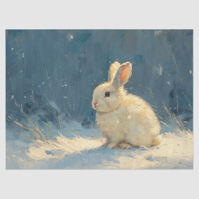 Rabbit Winter Landscape Painting Decoupage Tissue Paper (Front)