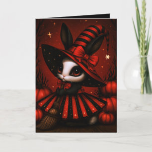 Rabbit Witch Halloween Costume Illustration Card