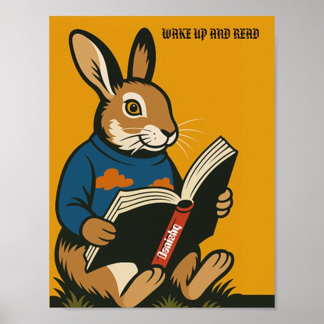 Rabbit With A Book — Wake Up And Read!  Poster (Front)