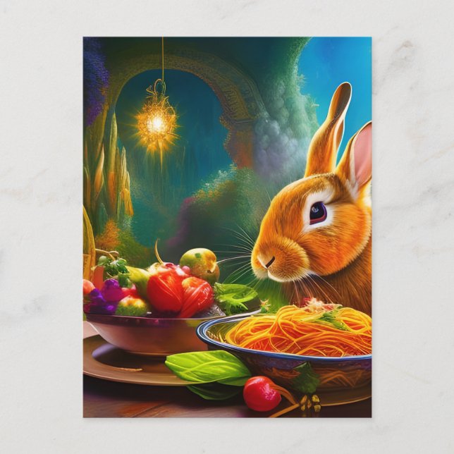 Rabbit With A Bowl Of Spaghetti Postcard (Front)