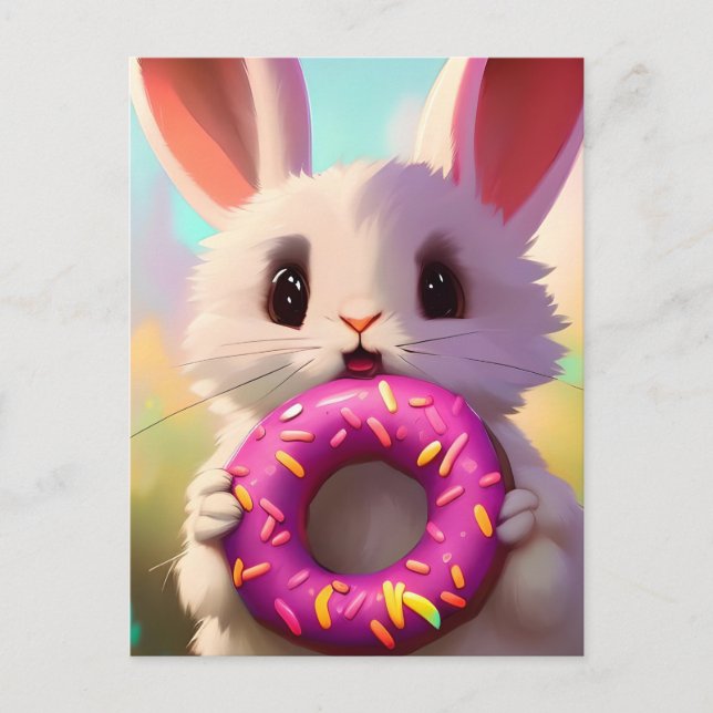 Rabbit With a Doughnut Postcard (Front)