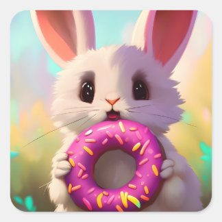 Rabbit With a Doughnut Square Sticker
