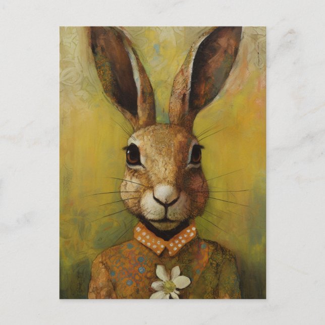 Rabbit with a White Flower Postcard (Front)