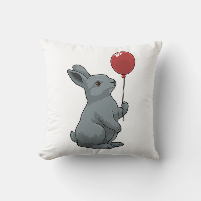 Rabbit with Balloon Throw Pillow (Front)