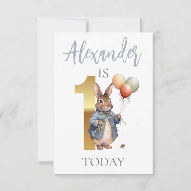 Rabbit with balloons First Birthday (Front)