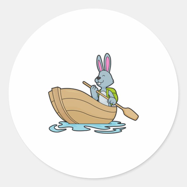 Rabbit with Boat & Paddle Classic Round Sticker (Front)