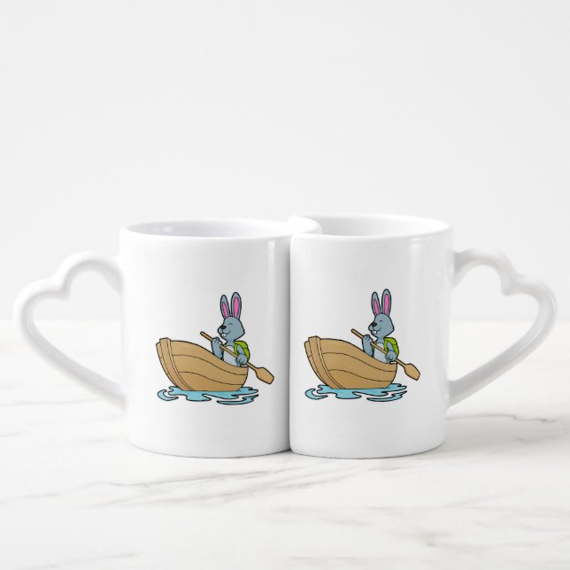 Rabbit with Boat & Paddle Coffee Mug Set (Front Nesting)