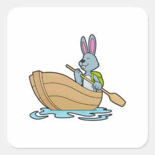 Rabbit with Boat & Paddle Square Sticker