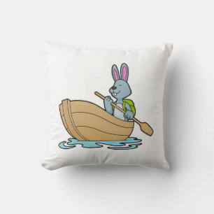 Rabbit with Boat & Paddle Throw Pillow