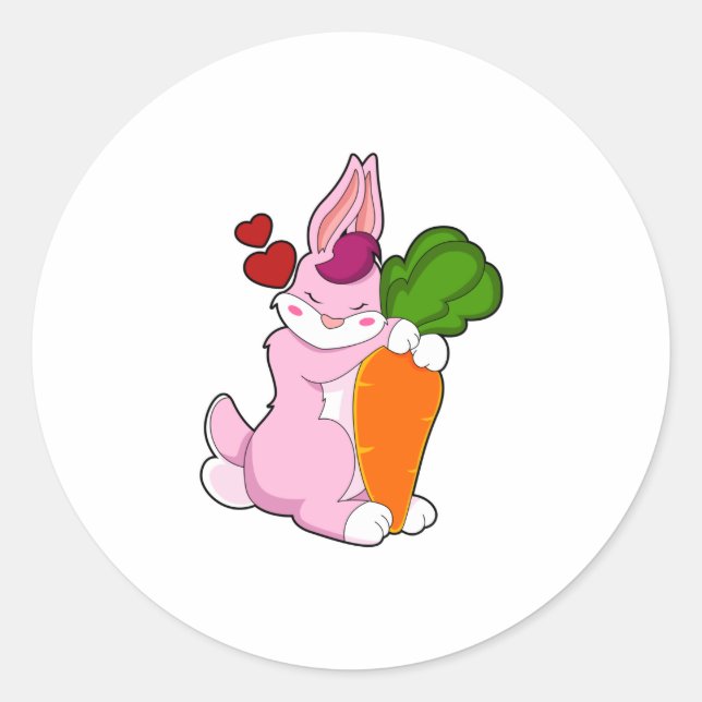 Rabbit with Carrot and Heart Classic Round Sticker (Front)