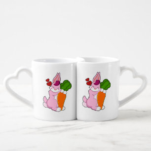 Rabbit with Carrot and Heart Coffee Mug Set