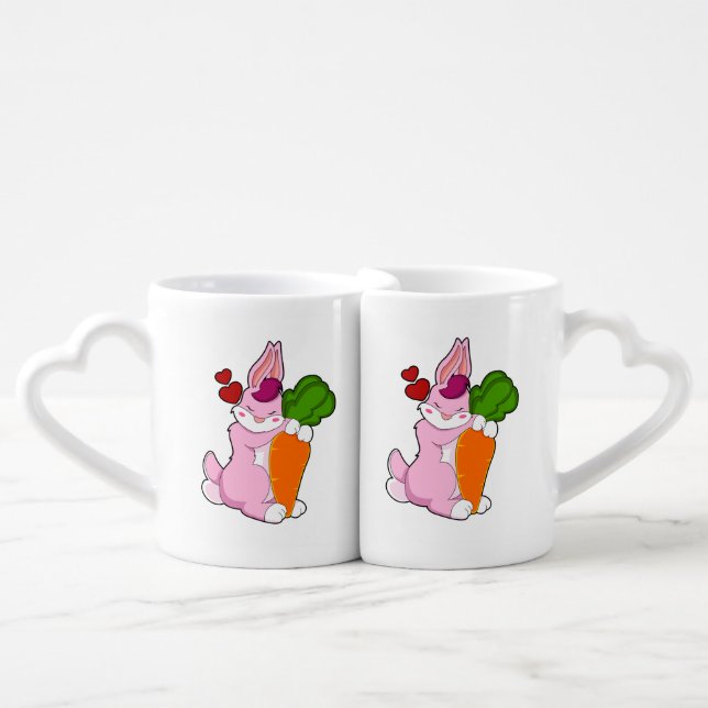 Rabbit with Carrot and Heart Coffee Mug Set (Front Nesting)